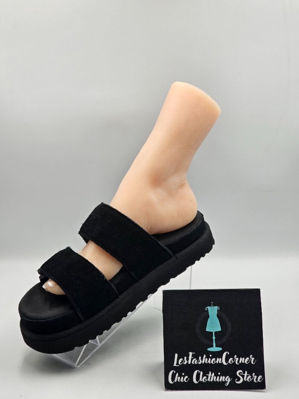 UGG Women's Black Suede Greer Platform Adjustable  Straps Slide Sandal Sz 9 3707 - Picture 15 of 16